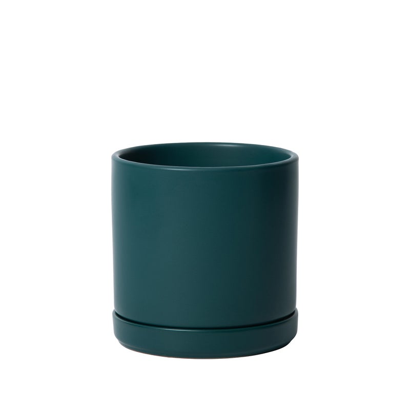 D'vine Dev 6 Inch Ceramic Planter Pot with Drainage Hole and Saucer, Indoor Cylinder Round Planter Pot, Teal, 94-O-C-9 - Image 1